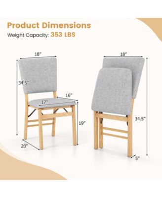 Foldable Dining Chair Set of 2 w/Padded Seat & Tilt Backrest Rubber Wood Legs