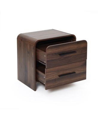 Walnut Finish 2-Drawer Nightstand & End Table, Engineered Wood with Rounded Corners