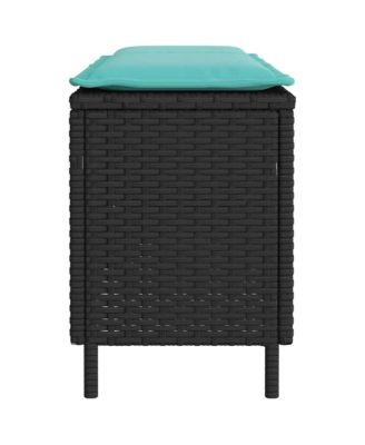 Patio Bench with Cushion Black 43.3"x11.8"x15.9" Poly Rattan