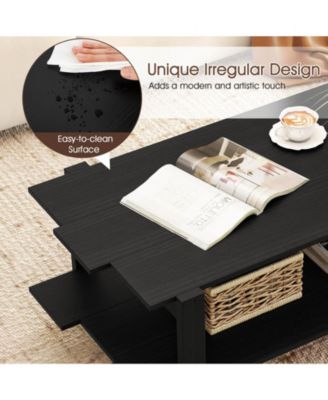 2-Tier Coffee Table Irregular Center Table with Open Storage Shelf Cocktail Table