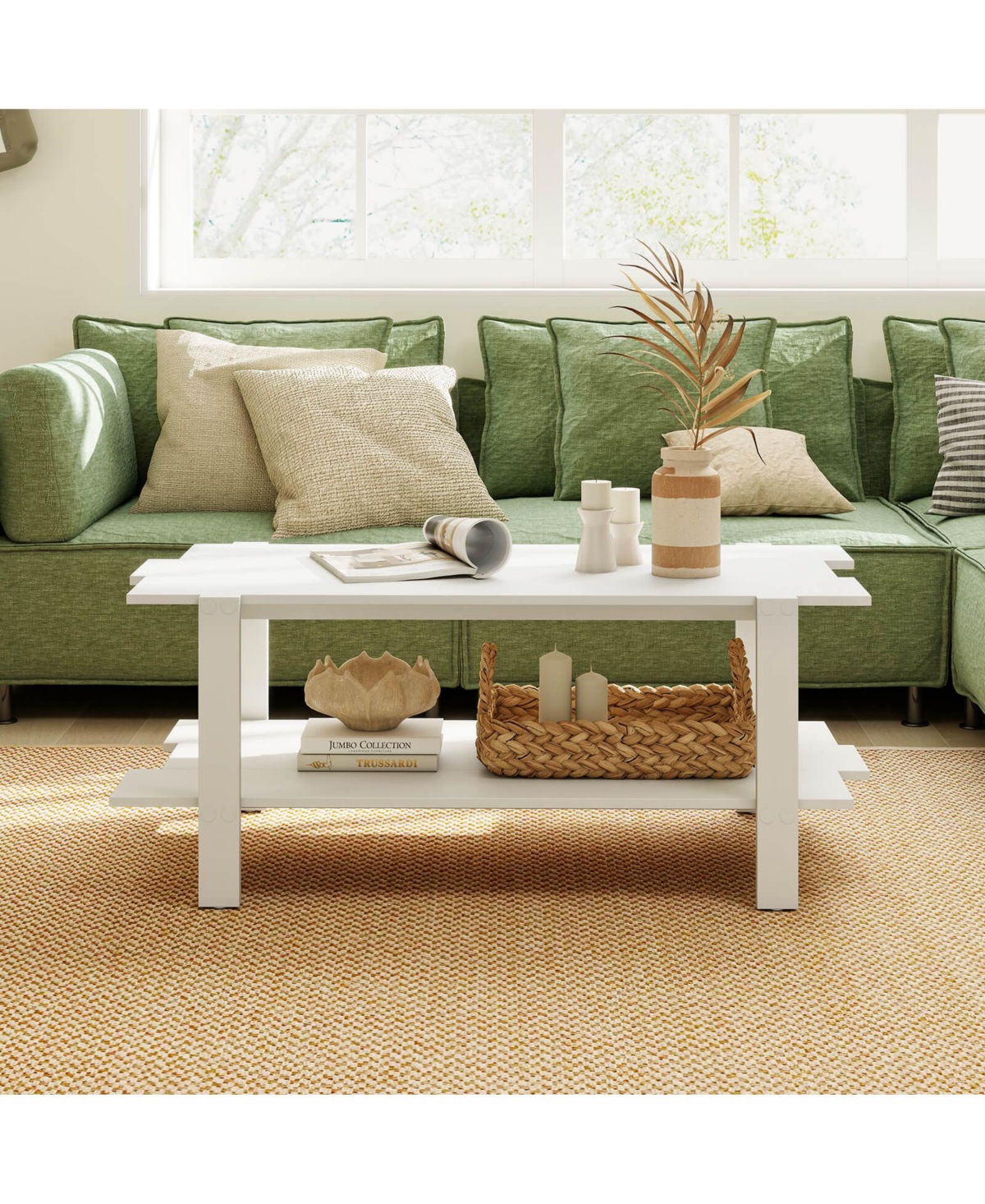 Costway 2-Tier Coffee Table Irregular Center with Open Storage Shelf Cocktail