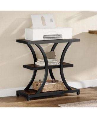 End Table with Storage Set of 2, 3-Tier Side Table with Geometric Metal Design, Industrial Nightstand