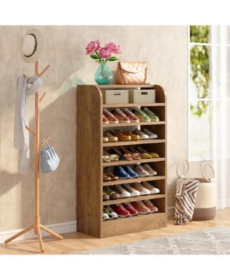 Shoe Rack for Entryway, 8-Tier Tall Shoe Shelf Shoes Storage, Wooden Shoe Storage Cabinet, Wood Color
