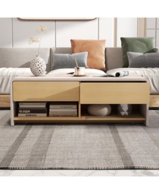 Home Coffee Table w/ 2 Drawers & 2 Storage Shelf Rectangle Table Cocktail Table