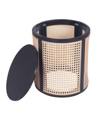 15.70" Round End Table, Hollow Woven Side Table, Small Rubber Wood Nightstand