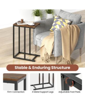 C-shaped Side Table Industrial Sofa Table with Heavy-duty Metal Frame