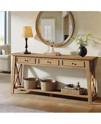 Console Table with 3 Storage Drawers, 70.87 Inches Extra Long Sofa Table Behind Couch with Bottom Shelf