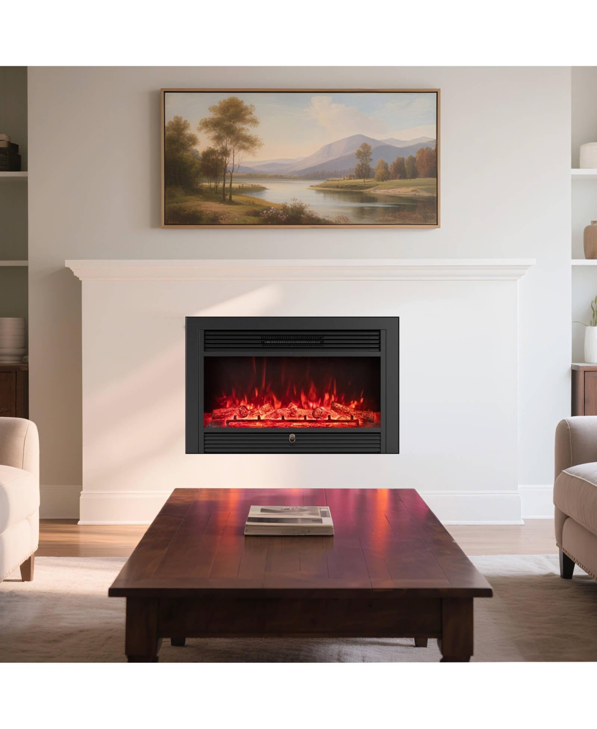 Costway 33" Electric Fireplace Insert 750W Recessed Fireplace Heater with Remote Control