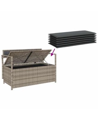 Garden Storage Bench with Cushion Grey Poly Rattan
