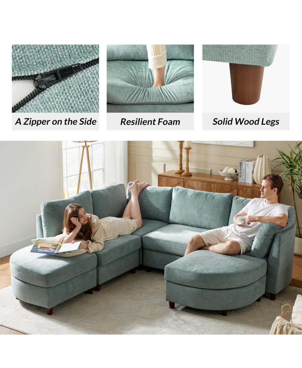 Hulala Home Dayman 6-Piece Modern Storage Convertible Sectional Sofa with End Table