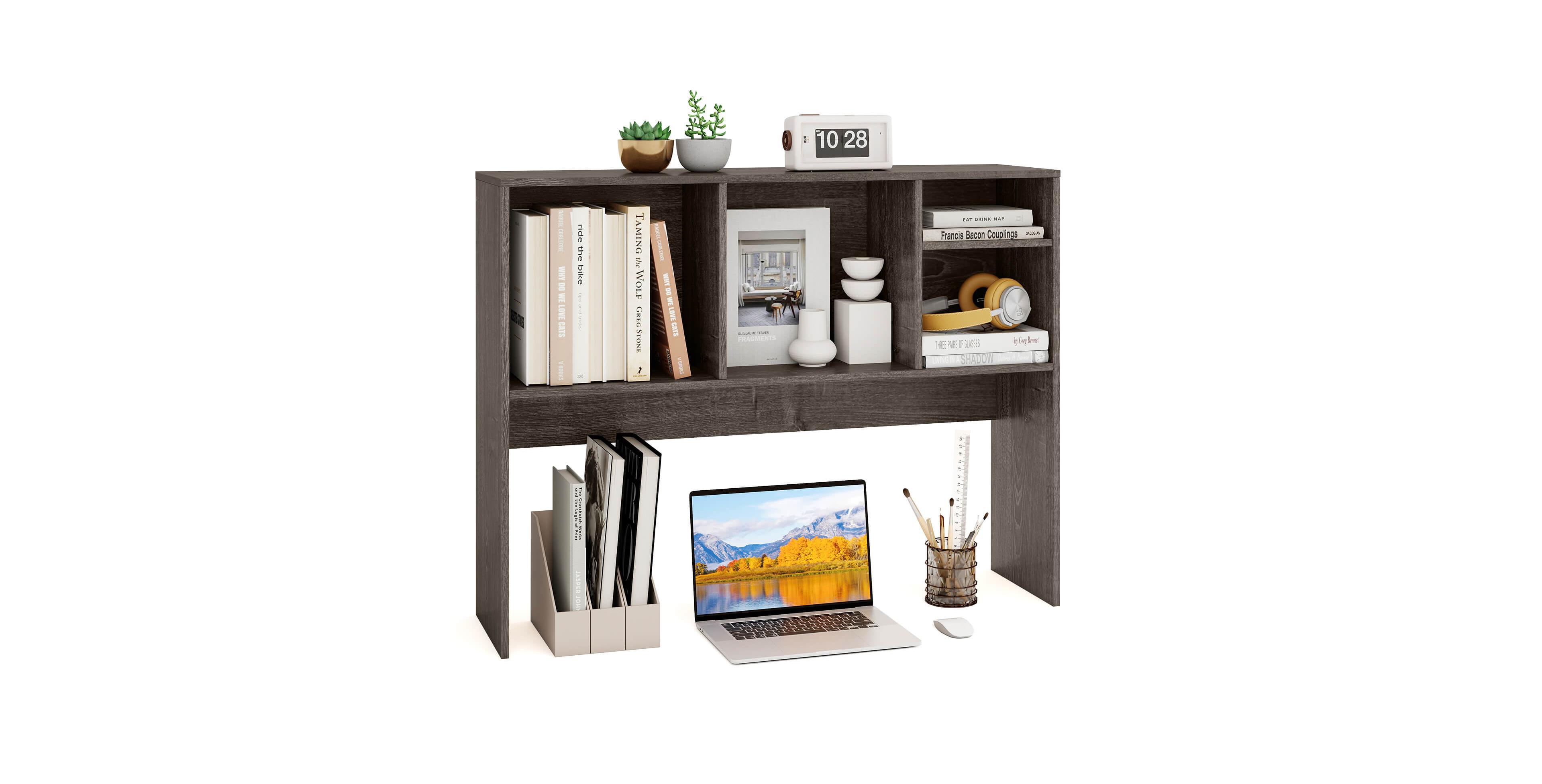 Computer Desktop Bookcase Countertop Storage Bookshelf Organizer with 4 Cubbies