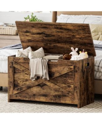 Wooden Storage Chest, 30"x15.78"x17.7", Safety Hinge Toy Box, Large Storage Bench for Entryway, Bedroom & Living Room