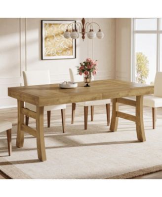 63-Inch Dining Table for 4-6 People, Farmhouse Rectangular Large Kitchen Dinner Eating Table, Light Brown