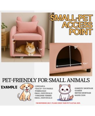 Velvet Pink Bunny-Ear Pet-Friendly Armchair with Built-in Cat & Dog Hideaway, Plush Dual-Use Sofa Chair