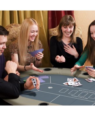 70" Oval Foldable Poker Table with Cup Holders – Seats 10 Players, Casino Layout