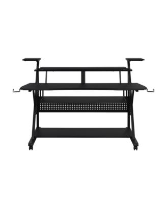 Willow Black Finish Music Desk with 40Inch Keyboard Tray and Storage Shelves