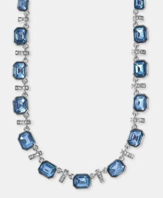 Pav&eacute; Bar & Emerald-Cut Stone Collar Necklace, 16" + 3" extender