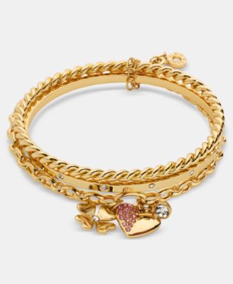 3-Pc. Set Crystal Heart & Clover Charm Bangle Bracelets