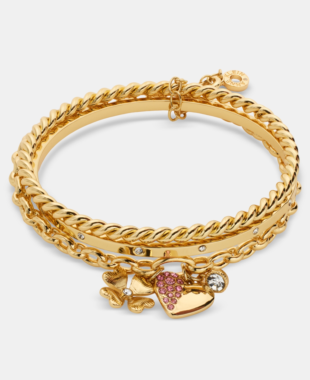 Anne Klein 3-Pc. Set Crystal Heart & Clover Charm Bangle Bracelets