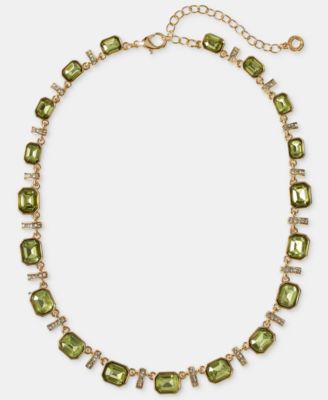 Pav&eacute; Bar & Emerald-Cut Stone Collar Necklace, 16" + 3" extender
