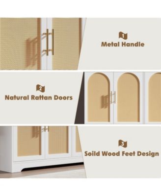 59” Sideboard Buffet Cabinet - Large Credenza Storage with 4 Rattan Doors, Modern Console Table Accent Coffee Bar Cabinet