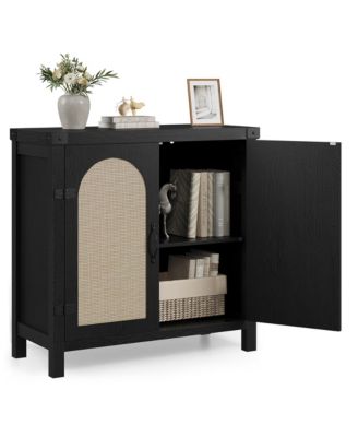 Rattan Sideboard Buffet Cabinets with Storage, Farmhouse Kitchen Accent Storage Cabinet, Boho Coffee Bar Cabinet