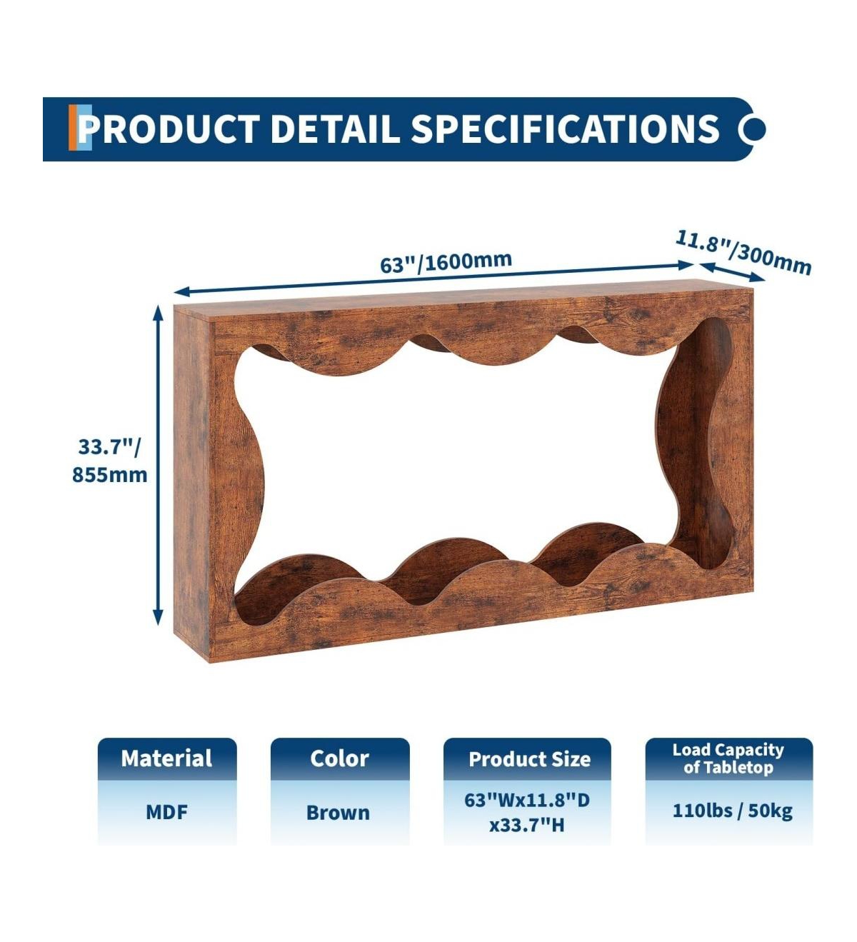 gaomon 63" Farmhouse Entryway Table,Console Table with Storage,Sofa Behind Couch,Narrow Entry Table, Brown