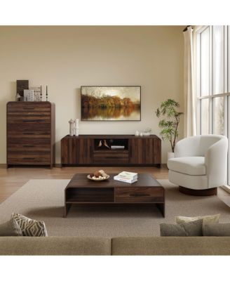 Mid-Century Walnut Finish 2-Door 1-Drawer TV Console, Engineered Wood Entertainment Stand with Storage