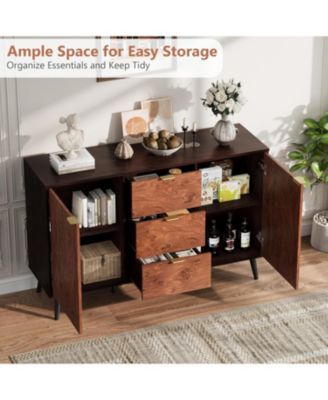 Sideboard Buffet Cabinet with 3 Drawers, Wooden Storage Cabinet with Burl Texture, Coffee Bar for Dining Room