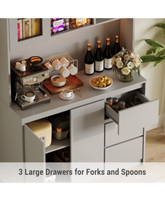 71" Pantry Cabinet with Charging Station,Tall Kitchen Pantry Storage Cabinet with Led Lights