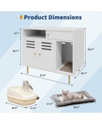 Cat Litter Box Enclosure, Hidden Litter Box Furniture with 2 Storage Compartments