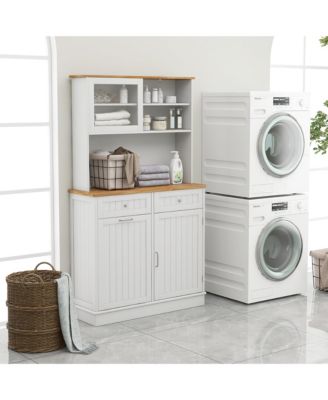 Double Tilt Out Trash Cabinet w/ Hutch Kitchen Pantry Storage Cabinet
