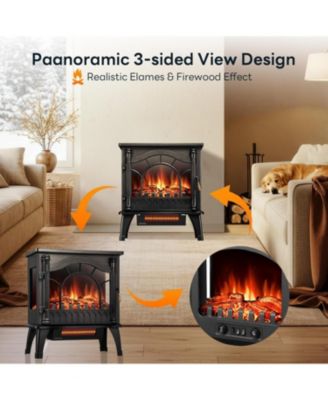 Freestanding Electric Fireplace Stove with Realistic Flame, 5100 BTU Electric Fireplace Heater with Retro Design, 1000W/1500W