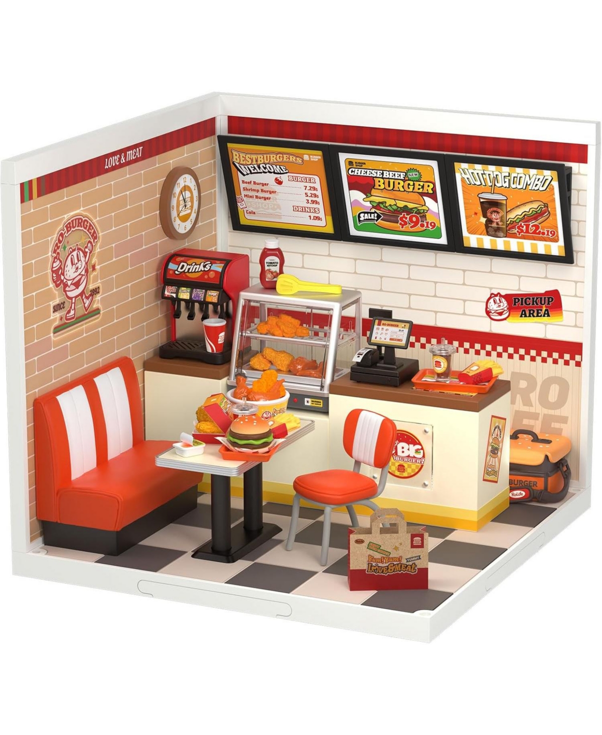 Robotime Diy Miniature Yum Yum Burgers House Building Set Toys Playset Suitable for Mini Figures Construction Toys Diorama Kit Gifts for Teens Adults