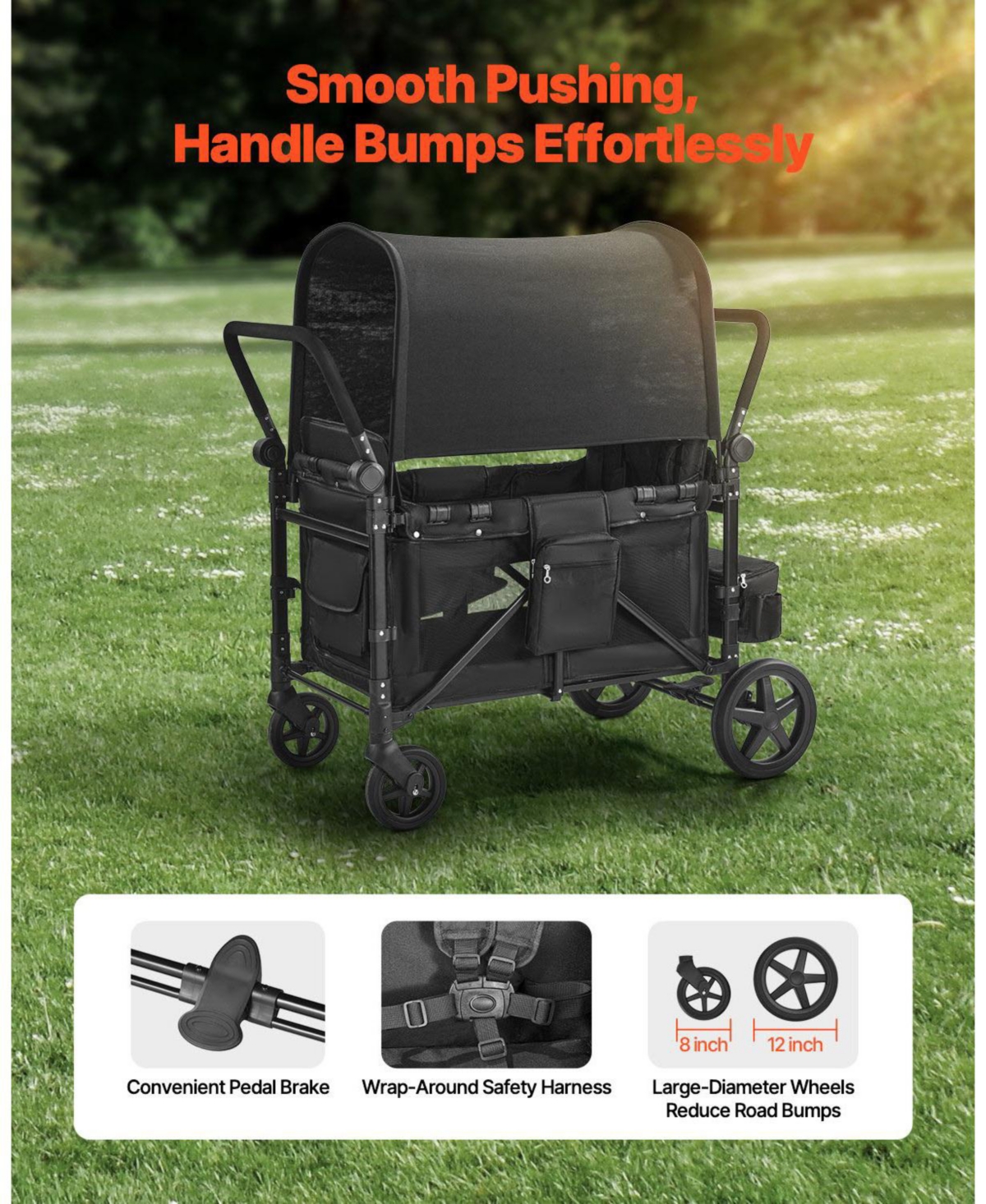 Sugfit Wagon Stroller for 4 Kids Folding Quad Stroller with Canopy 330 Lb Capacity