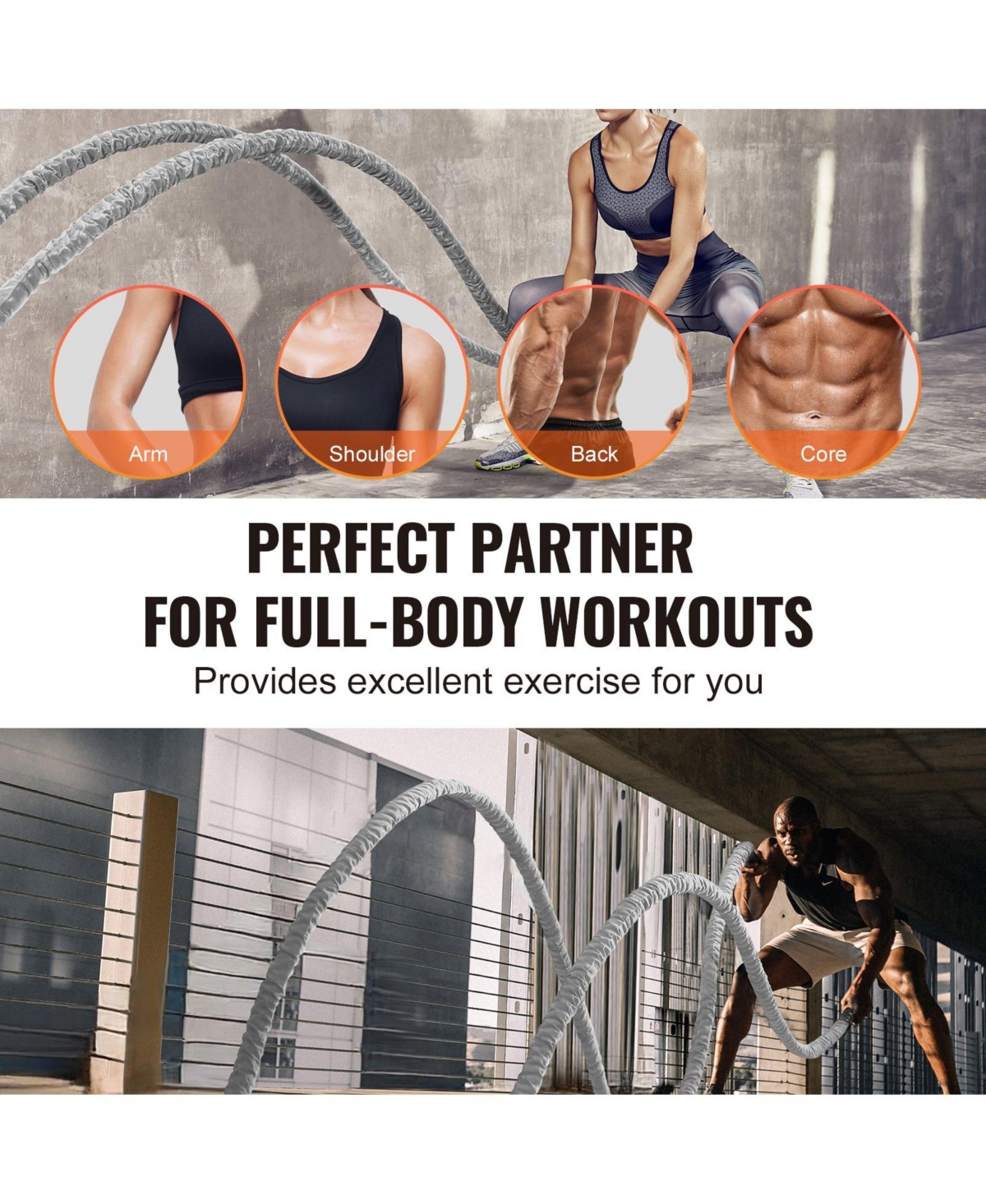 Sugfit Battle Rope 30Ft 1.5" Heavy Exercise Rope with Protective Sleeve