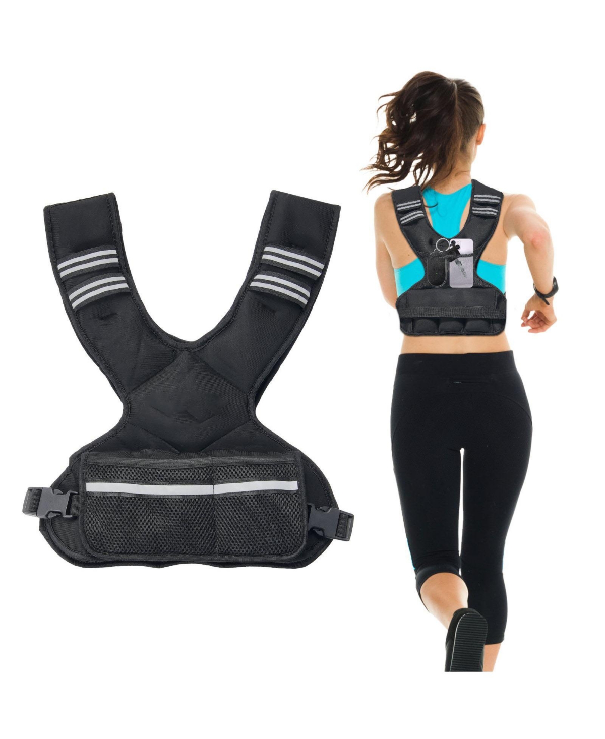 Sugfit Adjustable Weighted Vest 11–20 Lb with Iron Sand Weights and Reflective Strips
