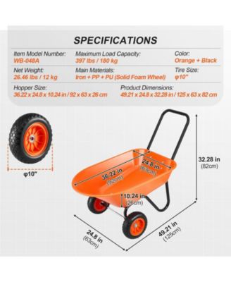 SUGFIT 2-Wheel Wheelbarrow with 5 Cu.Ft Capacity & Easy-Grip Handle