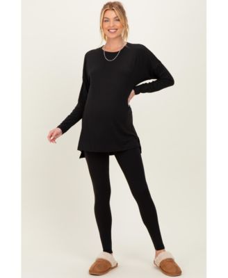 Maternity Black Brushed Knit Oversized Top and Legging Set