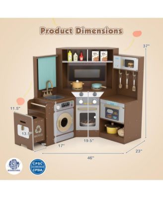 Corner Kids Play Kitchen with Lights Sounds and Pull Out Trash Bin.