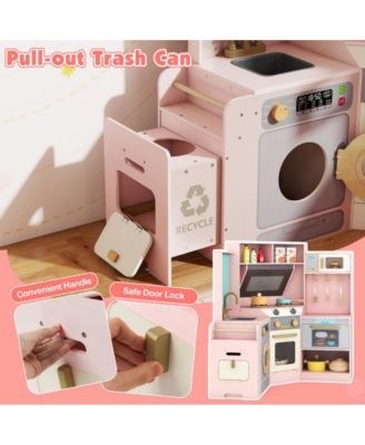 Corner Kids Play Kitchen with Lights Sounds and Pull Out Trash Bin.