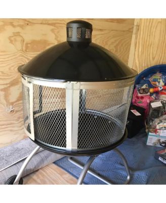 Portable Fire Pit, 28" Outdoor Fireplace w/ Sliding Door