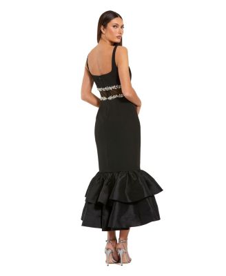 Women's Crepe Midi Dress with Jewel Detail & Ruffle Hem