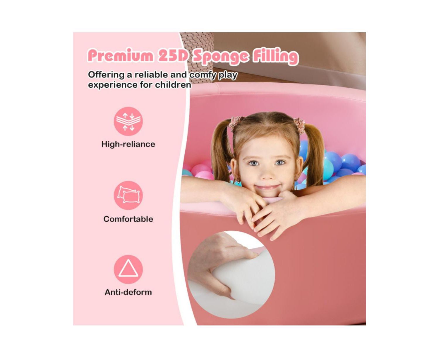 42.5 Inch Round Foam Ball Pit with Washable PU Cover
