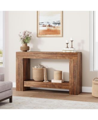Console Table for Entryway, Wood Farmhouse Console Table for Living Room, 2-Tier Large Sofa Table with Storage, Wooden Entryway Entry Table