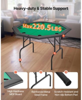 Foldable Poker Table, 48" Octagonal 8-Player Folding Casino Table with Padded Rails and Cup Holders