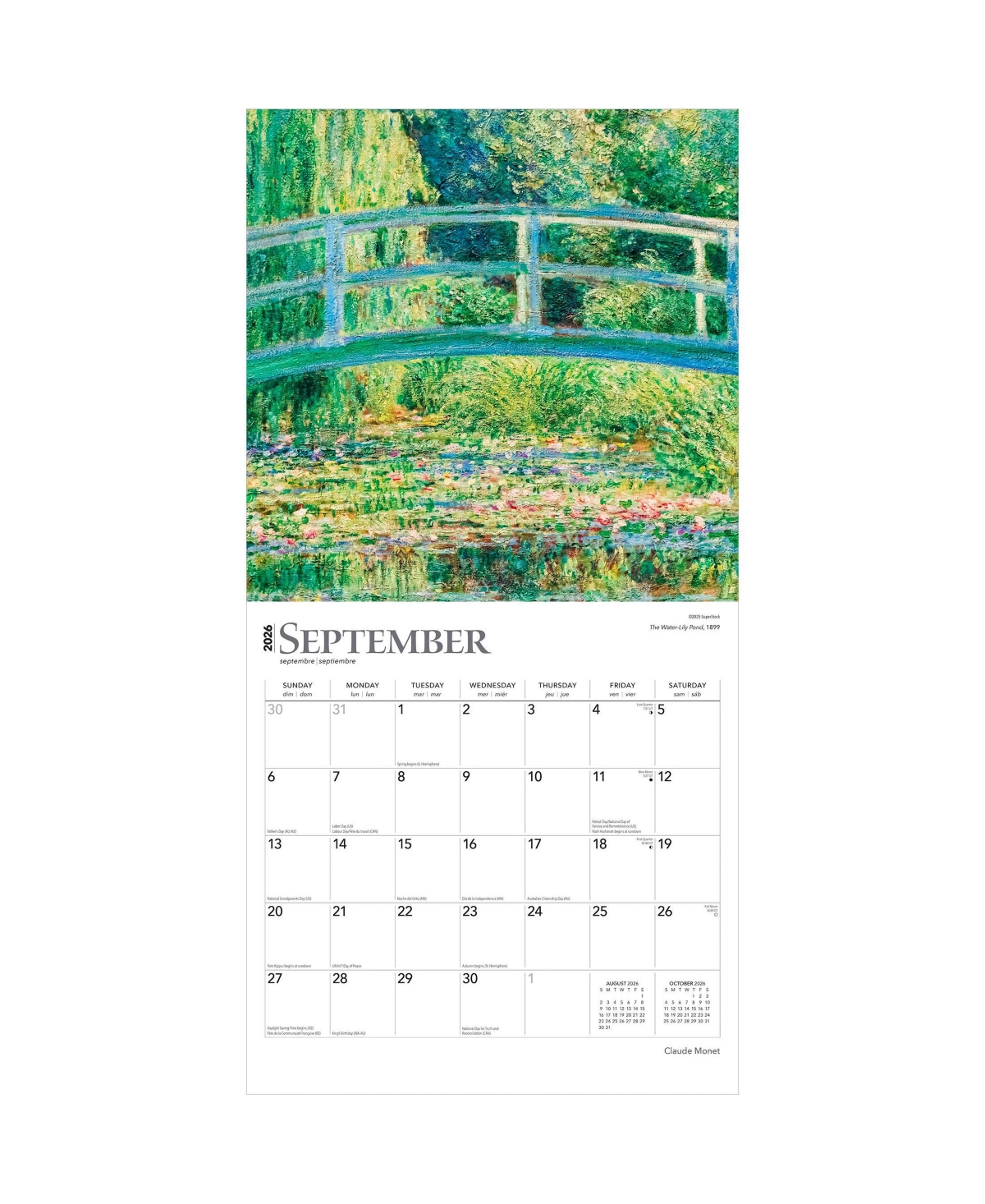 BrownTrout Claude Monet | 2026 12 x 24 Inch (Hanging) Monthly Square Wall Calendar | Foil Stamped Cover | Plastic-Free