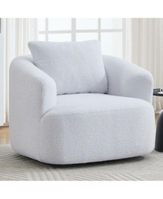 360°Swivel Round Upholstered Comfy Chair With One Soft Pillow High-Resilience Sponge Single Sofa