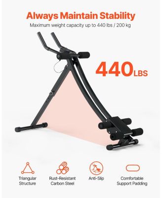 Ab Workout Machine, Foldable Core Trainer with Adjustable Resistance for Home Exercise, 440 lb Capacity