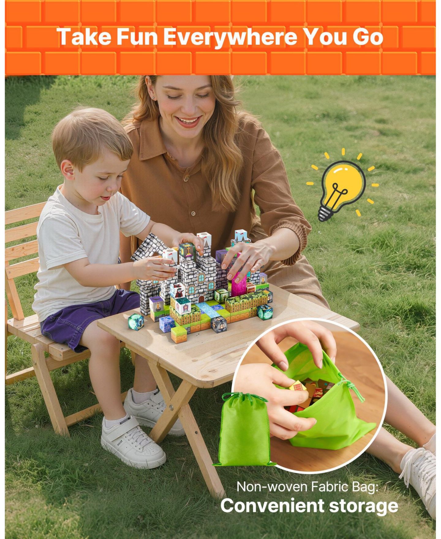 Детский конструктор Mecale Cemetery Zombie Themed 100-Piece Magnetic Building Set, Ages 3+, цвет: Зелёный — фото 8